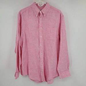 Brooks Brothers 346 100% Linen The Original Button Front Collared Polo Shirt L